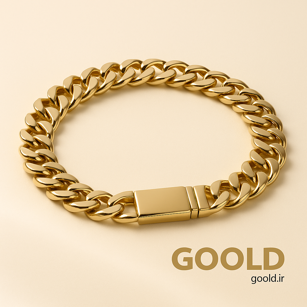 نمای نزدیک دستبند طلای اصل با قفل ایمن، انتخابی مناسب از goold.ir